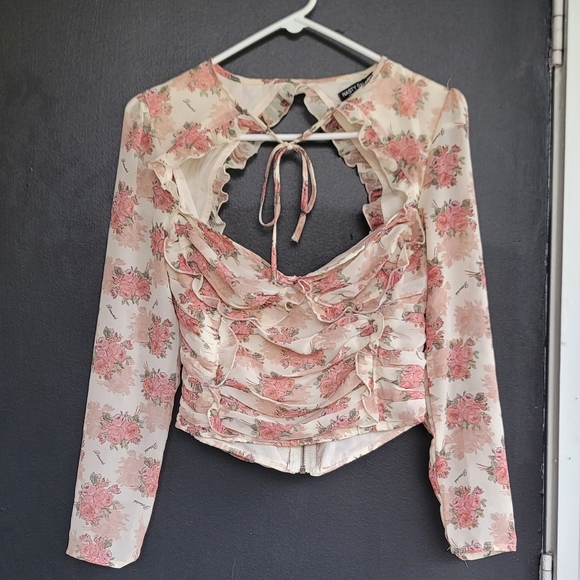 Nasty Gal $78 Wanna Grow Again Floral Ruched Blouse 6 - Picture 3 of 13
